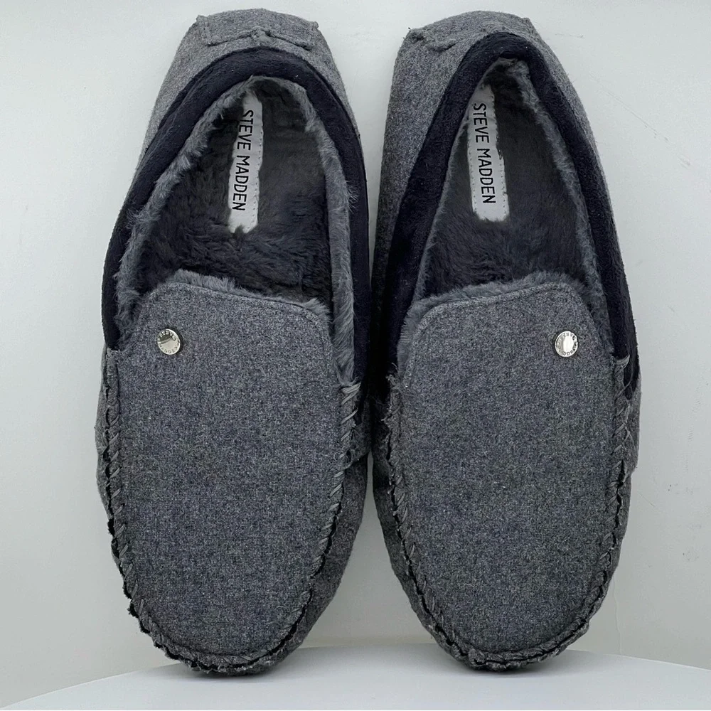 Steve Madden Loafers House Shoes Slippers Faux Fur Slip On Grey Lounge Comfy 10